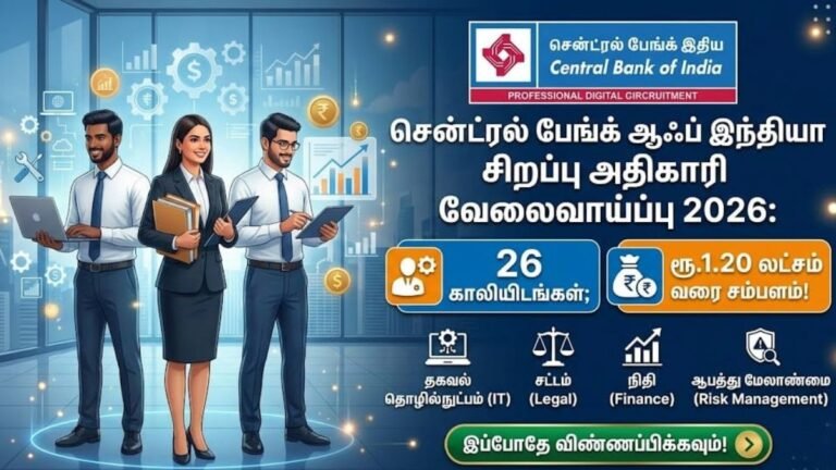 சென்ட்ரல் பேங்க் ஆஃப் இந்தியா சிறப்பு அதிகாரி வேலைவாய்ப்பு 2026 அறிவிப்பு!