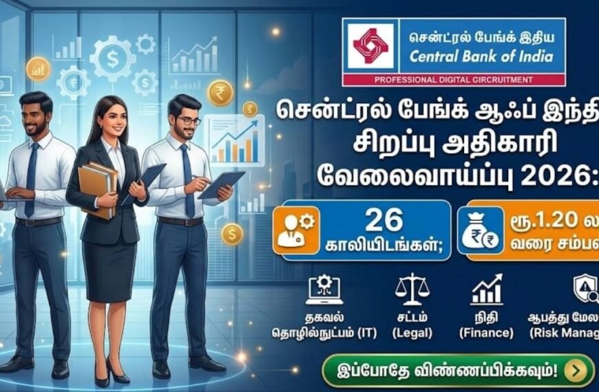 சென்ட்ரல் பேங்க் ஆஃப் இந்தியா சிறப்பு அதிகாரி வேலைவாய்ப்பு 2026 அறிவிப்பு!