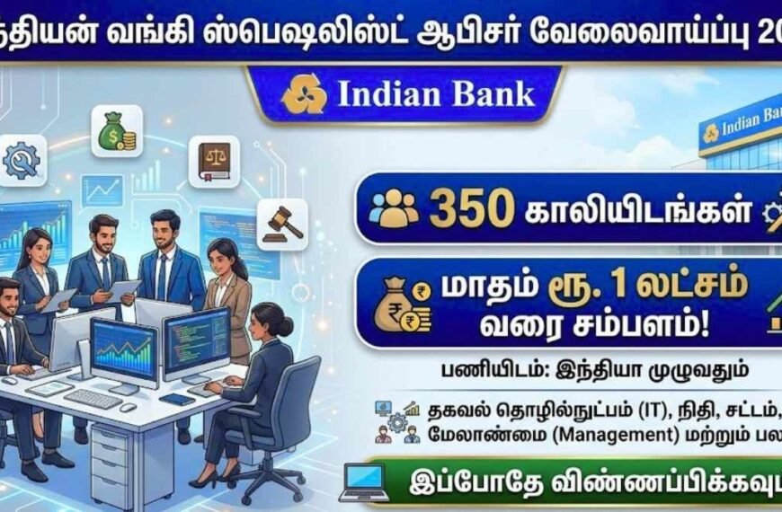 இந்தியன் வங்கி ஸ்பெஷலிஸ்ட் ஆபிசர் வேலைவாய்ப்பு 2026!