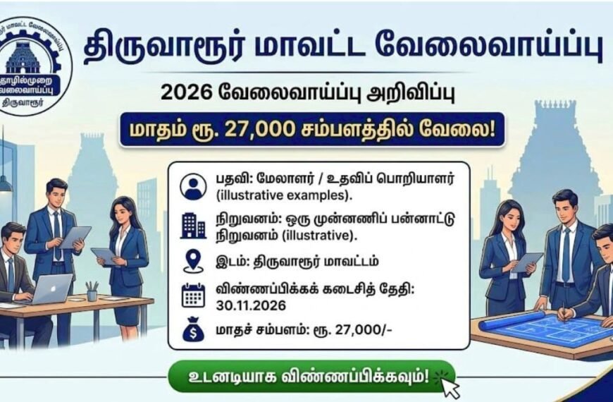 திருவாரூர் மாவட்ட வேலைவாய்ப்பு 2026 - மாதம் ரூ.27,000 சம்பளம்!